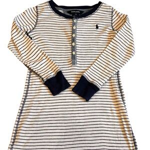 Ralph Lauren, Navy and White Ribbed Long Sleeved T-Shirt Dress, Size 7